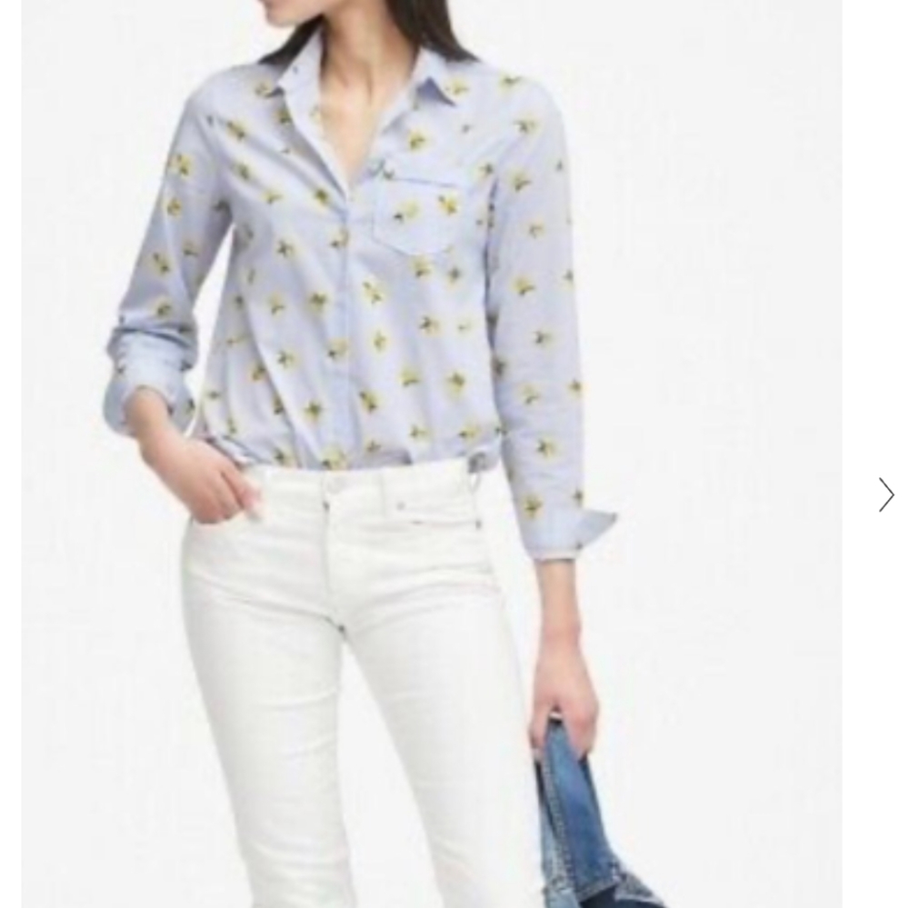 Banana Republic Light Blue Button Down Shirt with Yellow Lemon Print